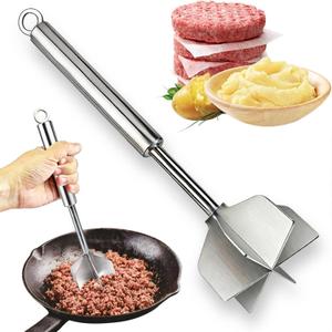 304 Stainless Steel Meat Masher 11 Inch 6 Blade, Ground Beef Chopper Tool Hamburger Smasher for Potato Chicken Puree, Heavy Duty Food Grade Mixer Utensil for Home Meal Prep