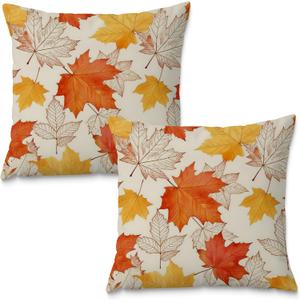 Fall Maple Leaf Decor Pillow Covers 18x18, Cozy Fall Home Bedroom Living Room Decor Aesthetic, Set of 2 (Fall-two-09)