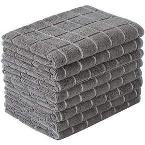 Microfiber Dish Towels - Soft, Super Absorbent and Lint Free Kitchen Towels - 8 Pack (Lattice Designed Gray Colors) - 26 x 18 Inch