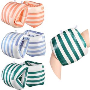 6 Pcs Arm Floaties PVC Inflatable Arm Band Striped Pool Floats Sleeves Swimming Arm Float Rings for Adult Girls Boys Water Sports Learning Swim Training Summer Beach Bachelorette Party
