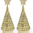 Gold Mosaic Glass Christmas Tree with Star, 2 PCS Small Tabletop Christmas Trees with Light, Battery Operated Xmas Tree for Mantel Decor 11"