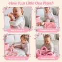 OUOZZZ Baby Doll Accessories with Soft Doll, Bassinet, Blanket and Bottle, Interactive Pretend Playset for Social Emotional Learning, Toy for 2 Year Old Girls
