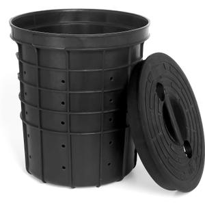 Sump Pump Basin with Lid Holds 10 Gallons 15" Tall Heavy-Duty Perforated Sump Pump Bucket With 40 Drilled Holes for Drainage in Crawl Spaces, Yards, Patios & Driveways