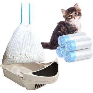 XUEPETT 80 Pack Cat Litter Bags with Drawstring, Compatible with Litter-Robot 3/4 Heavy Duty Cat Litter Box Liners Waste Bags Replacement