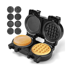 Mini Waffles Maker with 8 Removable Plates, 4 in 1 Double Small Waffle Maker Mini- Classic Waffle, Heart Waffle, Griddle, Donut, 5" Non Stick Waffle Iron for Kids and Families, Black