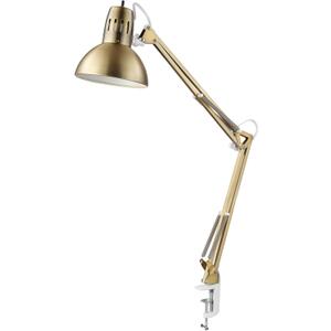 GLOBE Electric 62000010 32" Multi-Joint Desk Lamp with Metal Clamp, Matte Brass, White Accents, On/Off Rotary Switch on Shade, Partially Adjustable Swing Arm, Home Dcor, Office Accessory (Gold)