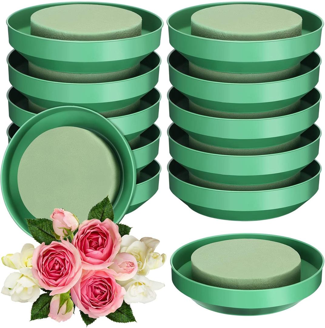 12 Sets Large Flower Foam with Bowl Kit 6.5 Inch Round Floral Foam Blocks Bulk DIY Green Flower Arrangement Supplies Floral Arranging Kit for Wedding Birthday Party Table Centerpiece Decorations