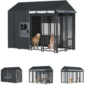 Outdoor Dog Kennel Cover Full Coverage for 8'Dx4'Wx6'H Cages,600d Heavy Duty Waterproof Large Kennel Covers,(Cover Only) Black