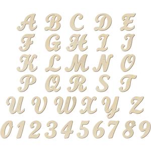 4 Inch 138 Pieces Wooden Letters and Numbers,Unfinished Wood Alphabets Cursive Fonrt for DIY Crafts