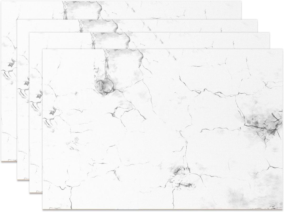 Classic White Marble Placemats Set of 4 12x18 Inch Gray Veins Natural Stone Place Mats for Kitchen Table Mats Dining Room Home Decor