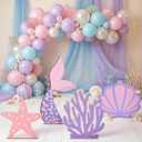 4 Pcs Large Under The Sea Mermaid Party Decorations Summer Ocean Theme Birthday Party Decor Mermaid Coral Shell Wooden Stand Decor for Vbs Classroom Centerpieces Photo Booths Props