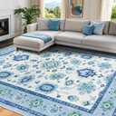 Uqocnh Vintage 8x10 Area Rug,Dark Boho Rug with NonSlip Backing, Ultra Soft Low Pile Carpet Machine Washable & Stain Resistant for Living Room, Bedroom, Office, Home Decor, Blue