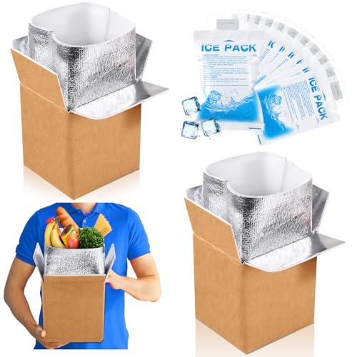 Honoson 3 Pcs Thermal Insulated Shipping Boxes for Frozen Food with Ice Pack and Aluminum Foil Liner for Shipping Big Cold Pack Cooler Mailing Boxes for Moving Hot Frozen Food (6'' X 5'' X 6.5'')