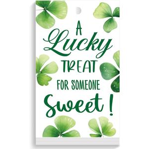St Patricks Day Gift Tags, White Shamrock-Lucky Treat for Someone Sweet-Tag Decorative Hanging Paper Tag for Gift Wrapping Basket Irish Party Favor Decoration Supplies, 2" x 3.5"-100 Pcs