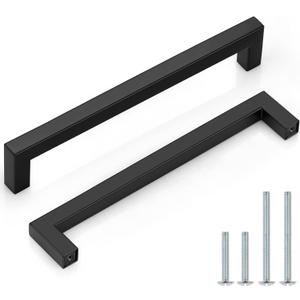 Probrico 30 Pack Black Square Bar Cabinet Pulls Drawer Dresser Handles Stainless Steel Modern Hardware for Kitchen Bathroom Cabinets Cupboard, Hole Center 7-9/16 inch Desk Wardrobe Door Pulls