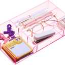 Briwooody Translucent Pink Acrylic Desk Drawer Organizer 11 x 6.1 x 1.38 Inch Storage Tray Organizer for Pens, Stationery, Desktop, Office, Bathroom, Kitchen, Makeup Supplies (6 Compartments)
