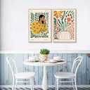 Kyiyhzp 2pcs Boho Floral Canvas Wall Art Black Girl Flowers Wall Decor Pictures Abstract Plant Prints Painting for gallery living room bedroom Wall Decoration 12x16in Poster