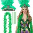 5 Pcs Feather Headpiece Accessories Set, Green Carnival Costume Set with Beads Necklaces and Feather Boa, 1920s Flapper Accessories for Women Costume Masquerade Party