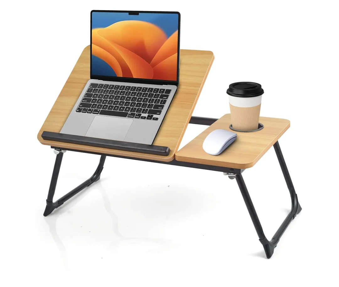 Lap Desk for Couch/Sofa/Floor, 5-Angle Adjustable Bed Desk with Foldable Legs &Cup Holder, Light Weight Bed Tray Table for Writing/Eating/Reading, Portable Laptop Stand for Adults, Kids