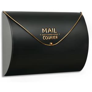 Outdoor Wall Mount Mailbox, 13 x 3.24 x 10.3 inch Black Waterproof Mail Box, Heavy Duty Wall-Mounted Mailboxes for Home, Envelopes, Magazines & Small Packages