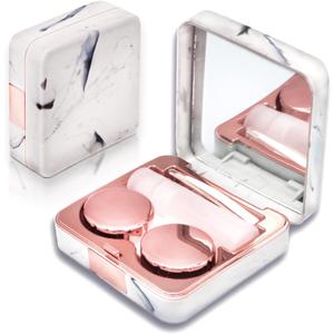 Contact Lens Case, Portable Cute Eye Contacts Colored Lenses Applicator Remover Tool Kit with Mirror Solution Bottle for Travel Daily Outdoor (Square, Rose Gold)