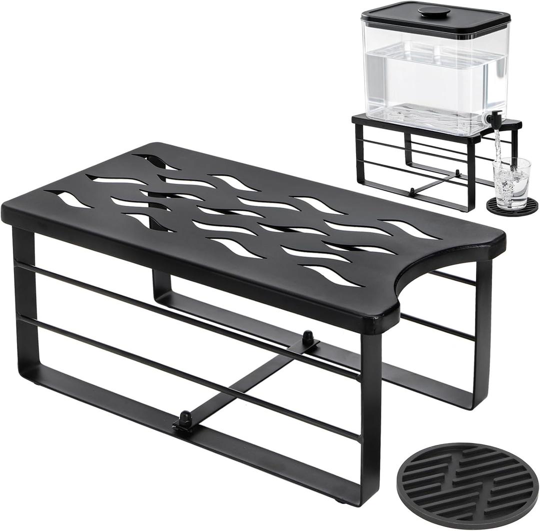 Elsjoy Water Filter Dispenser Stand with Silicone Coaster, 15 x 8 x 6.8 inch Countertop Metal Drink Beverage Dispenser Stand Holder for Party Drink Station