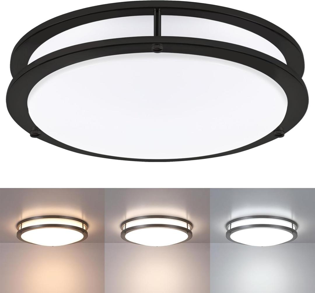 16 Inch Black Flush Mount Ceiling Light Fixture for Bedroom Bathroom, Matt Black LED Ceiling Light 3000K/4000K/5000K Dimmable Flush Mount LED Hallway Fixture, 16in, 25W (16 inch - 1 Pack)