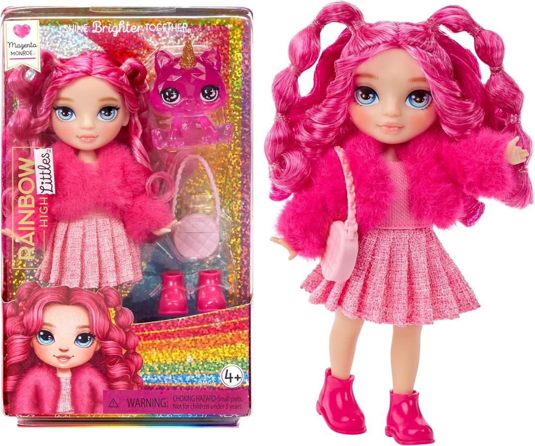 Rainbow High Littles  Magenta Monroe, Pink 5.5" Posable Small Doll with Purse, Magical Pet Kitty, Girls Toy Gift, Kids Ages 4-12 Years (One Size)