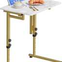 Folding TV Tray Dinner Snack Table,6 Height Adjustable Slide Under Couch Side Table, Portable Small Foldable C-Shaped End Table for Eating with Sturdy MDF Top,No Assembly(White Marble+Gold)
