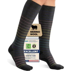 Merino Wool Compression Socks for Women Men, 15-20 mmHg Knee High Socks for Flying, Travel, Running (Yellow, S)