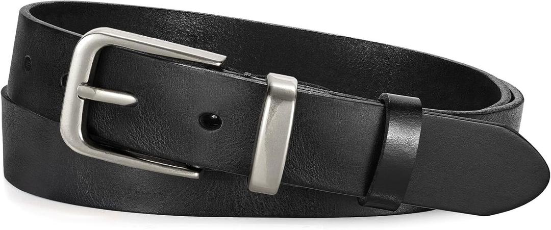 JASGOOD Women Belt Genuine leather Belt with Silver Buckle,Ladies Full Grain Leather Belt for Jeans Pants,Black (Black)