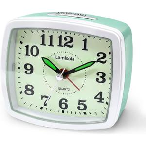 Lamisola Battery Analog Travel Alarm Clock, Small Clock for Bedroom, Desk Table Shelf Clocks for Room Office Bathroom Vanity, Aesthetic Retro Clocks for Kids Teen Seniors, Mint