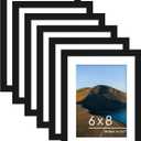 PEALSN 6x8 Picture Frame Set of 6, Display Pictures 5 x 7 with Mat or 6 x 8 Without Mat for Wall Mounting or Table Top Display, Photo Frames Collage for Wall Decor, Black.