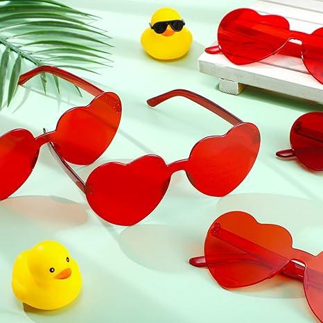28 Pairs Heart Shaped Sunglasses Bulk, Women Colorful Rimless Transparent Heart Glasses for Valentine's Day Party