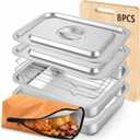 Hushee 8 Pcs Grill Prep and Serve Trays, Stainless Steel BBQ Set, Large