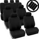 FH Group Three Row Combo Set Striking Striped 7 Seater Car Seat Covers with Steering Wheel Cover and Seat Belt Pads - Universal Fit for Most Cars, Trucks, SUVs or Vans Black