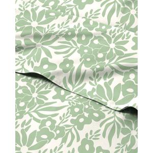 Floral Sheets - Green Flower Bed Sheet Set - 1 Flat, 1 Fitted & 2 Pillowcases w/ Deep Pockets - Comfy, Cozy, Wrinkle & Fade Free - Boho Botanical Bedding - Soft, Breathable & Cooling - Queen Size Set