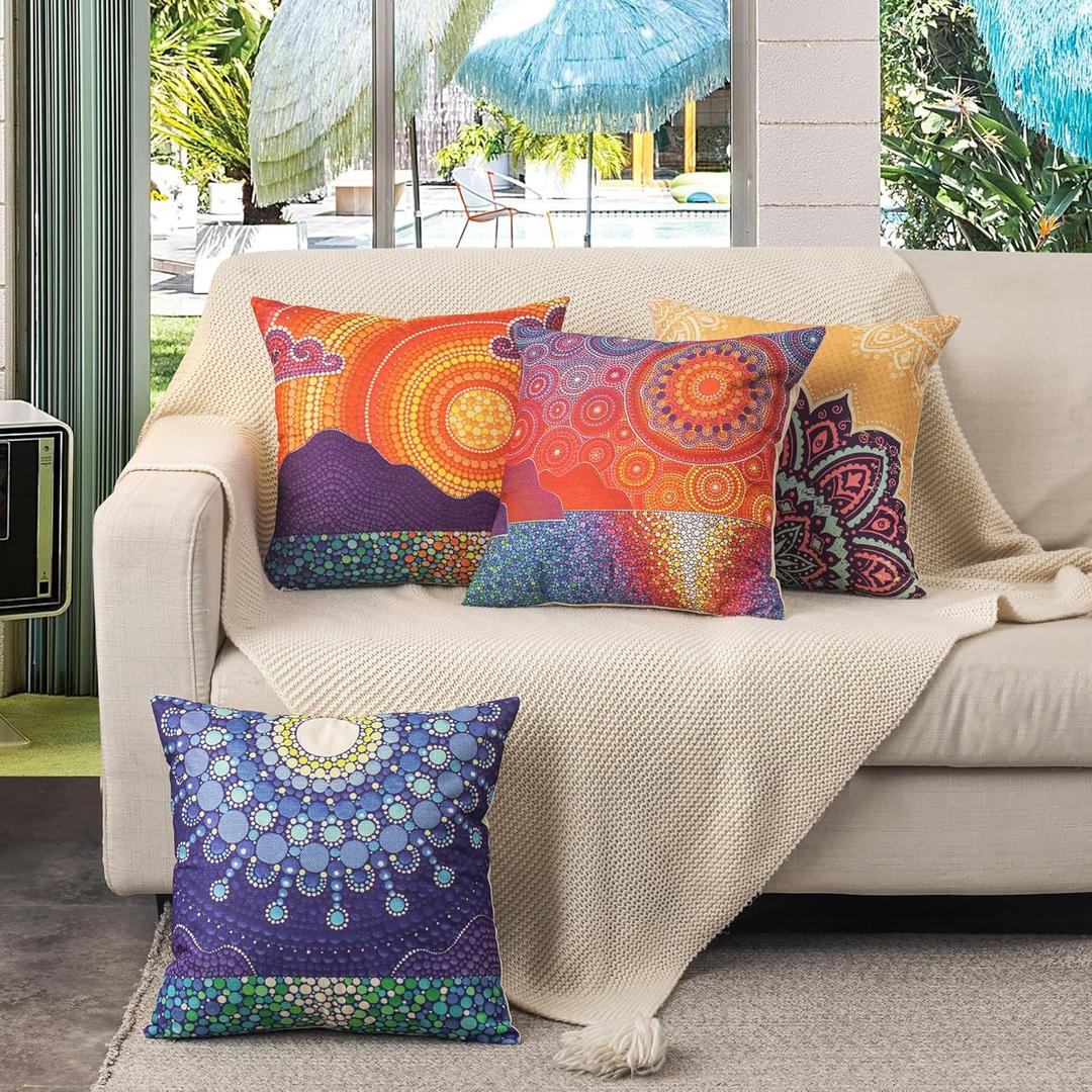 Pack of 4 Throw Pillow Covers 18x18 inches, Colorful Vintage Exotic Bohemian Pattern Decorative Pillowcases Cover for Sofa,Chair, Couch,Bedroom,Car Lumbar