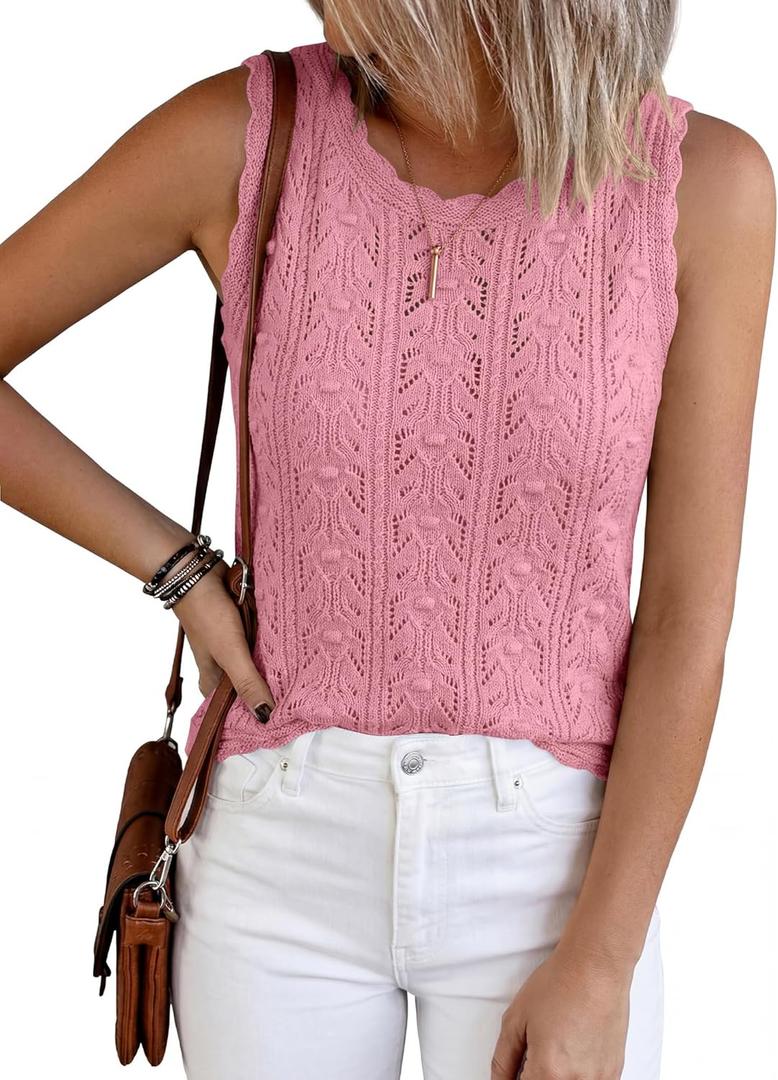 BTFBM Crochet Tops for Women Sleeveless Knit Sweater Vest Tank Top Summer Spring 2026 Cover Ups Beach Vacation Clothes (Small, Pink)