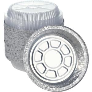 7 Inch Round Aluminum Pans with Lids (60 Pack) Disposable Foil Pan with Clear Dome Top, Aluminum Tin for Roasting Baking Cooking