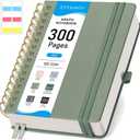 EMSHOI Spiral Graph Paper Notebook - 300 Pages, 100 GSM Thick Grid Notebook, A5 Small Hardcover Leather Journal for Women Men Writing Engineering Graphing, 5.7" x 8.22", Light Green