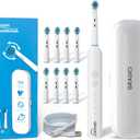 Deep Clean Rechargeable Electric Powered Toothbrush, Rechargeable Electric Toothbrush with 8 Brush Heads,Pressure Sensor to Protect Gums (White)