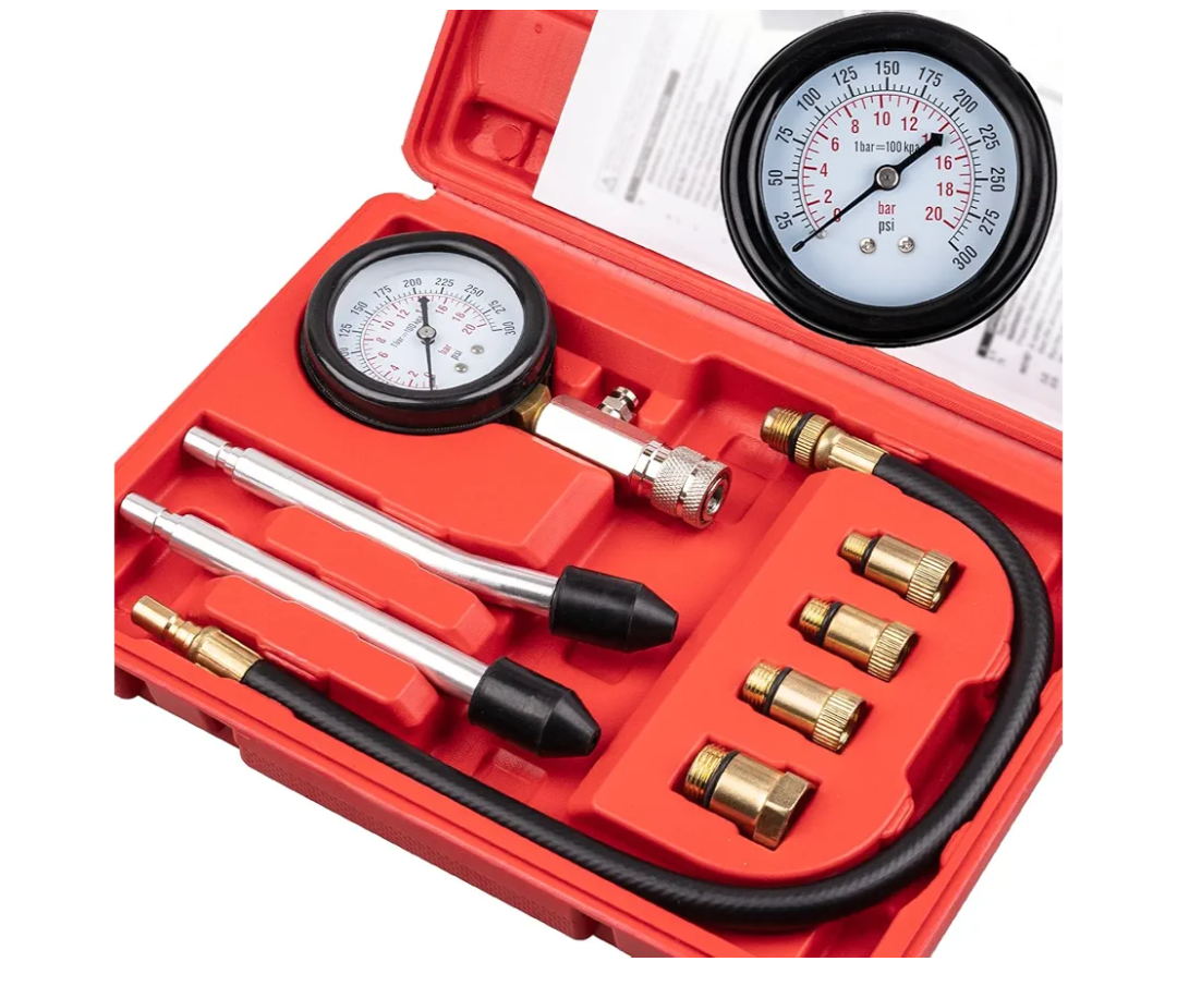 8pcs Petrol Engine Cylinder Compression Tester Kit, Small Engine Compression Tester Automotive Tool Gauge 0-300PSI for Testing Car Motorcycle Outboard Motor Snowmobile Chainsaw
