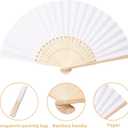 Sepwedd 50pcs White Paper Hand Fan Bamboo Folding,Handheld Paper Folded for Wedding Party and Home Decoration