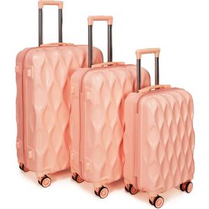 3 piece luggage set hard shell luggage lightweight luggage long vacation luggage set with 8 wheels Spinner Suitcases Suitcase Set Made of ABS+PC (Small, Medium & Large) (flesh pink)