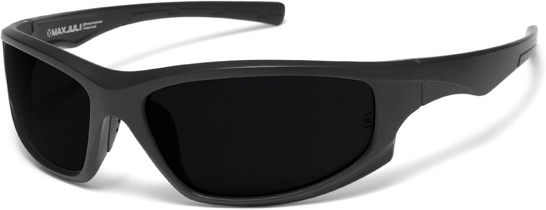 MAXJULI Z87 Sports Sunglasses for Men Women TR90 Ultralight UV400 Protection Glasses 8702 (Black/Super Dark)