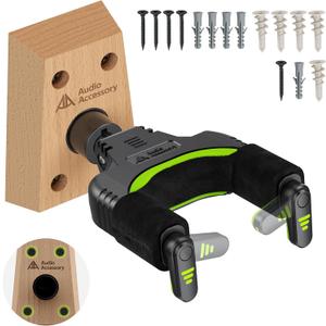 Guitar Wall Mount Autolock - Nitro Friendly Velvet Hook - (Heavy-Duty Design) 4-Screw Wood Base of Over 20lbs Load Guitar Wall Hanger for Bass, Acoustic, Classical, Electric Guitar