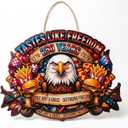 USA 250th Anniversary Wooden Door Sign, 1776-2026 Commemorative Bald Eagle Patriotic Wall Hanging Decor, Cheers to Freedom Party Wreath for July 4th Home Porch Decor(250year-3)