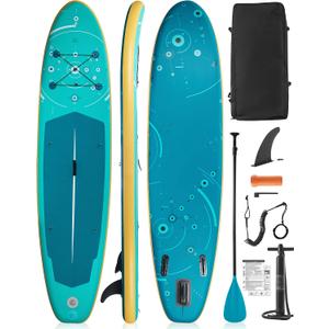 Extra Wide Inflatable Stand Up Paddle Board, Sup Board with Removable Fins,Floating Paddle, Backpack,Safety Leash, Floating Phone Case for Adults & Youth