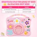 for iPad (A16) 11th Generation Case 11 Inch 2025 for iPad 10th Generation Case for Kids Girls 10.9 Inch Soft Silicone Flower Shockproof Protective Cover with Pencil Holder Handle Kickstand, Pink